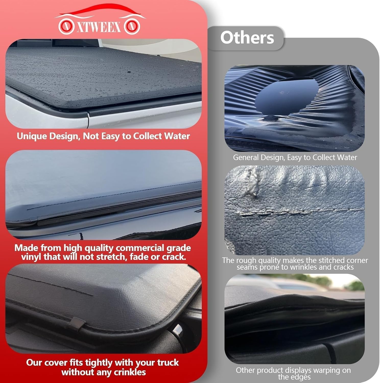 Soft Quad-fold Truck Bed Tonneau Cover Fits 6.5 FT for 1999-2019 Chevrolet Silverado GMC Sierra 2500 3500 HD Fleetside (Not for Stepside) Bed