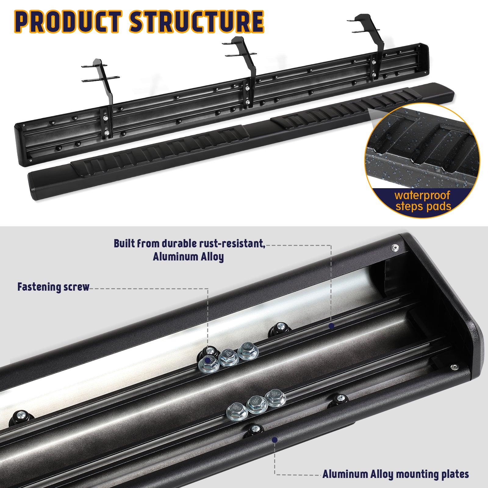 6" Running Boards Compatible with 2015-2025 Ford F-150 Super Crew Cab and 2017-2025 Ford F250 F350 Super Duty Crew Cab - Side Step Rails Nerf Bars (Aluminum Alloy, for Vehicles with 4 Full Size Doors)