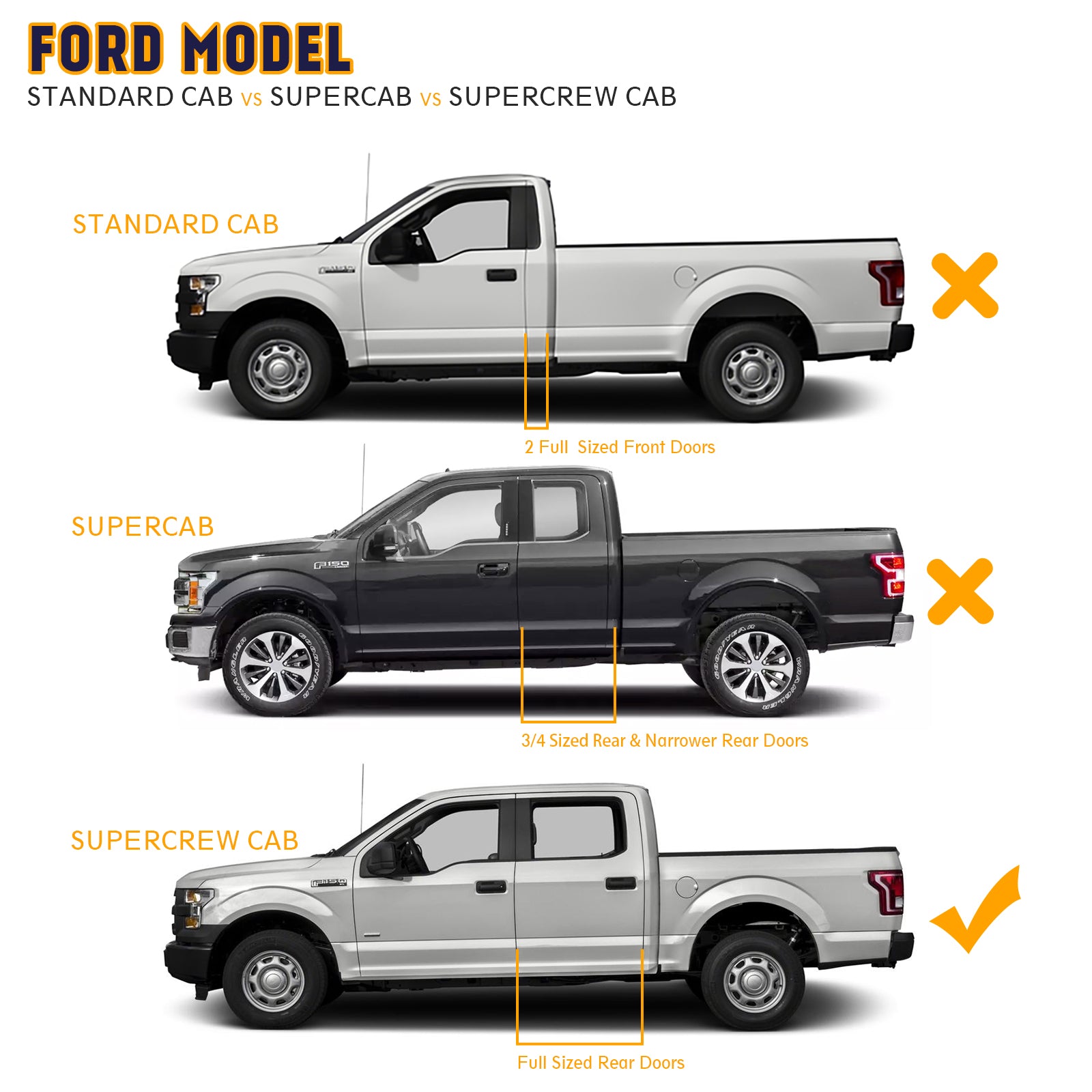 6" Running Boards Compatible with 2015-2025 Ford F-150 Super Crew Cab and 2017-2025 Ford F250 F350 Super Duty Crew Cab - Side Step Rails Nerf Bars (Aluminum Alloy, for Vehicles with 4 Full Size Doors)