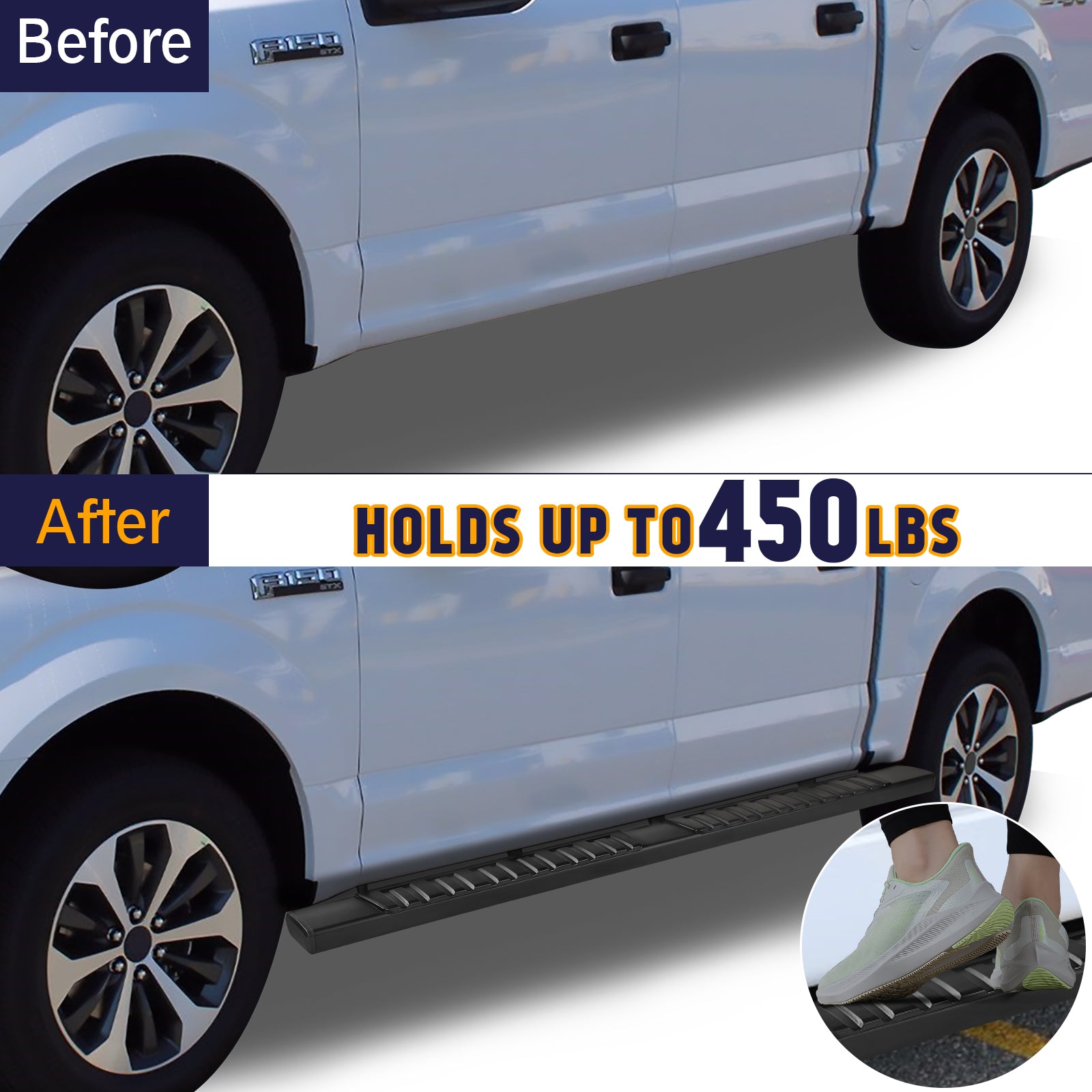 6" Running Boards Compatible with 2015-2025 Ford F-150 Super Crew Cab and 2017-2025 Ford F250 F350 Super Duty Crew Cab - Side Step Rails Nerf Bars (Aluminum Alloy, for Vehicles with 4 Full Size Doors)